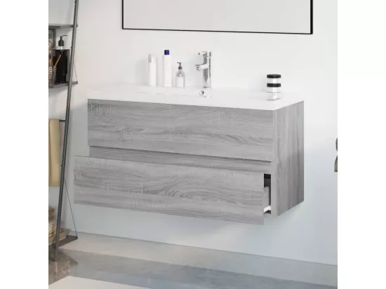 Meuble lavabo avec bassin intégré Sonoma gris Bois d'ingénierie