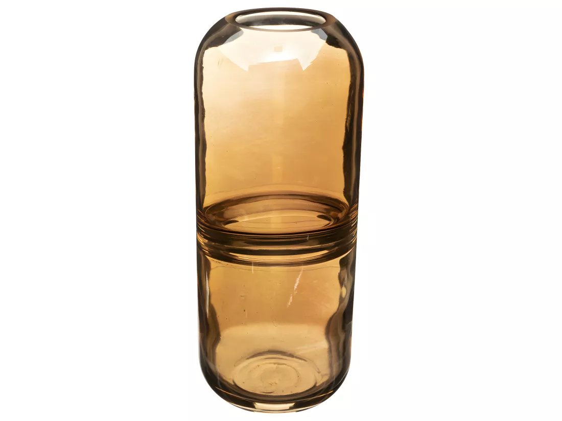 Vase Bouteille anneau central épais en verre Ambre D. 10 x H. 25 cm