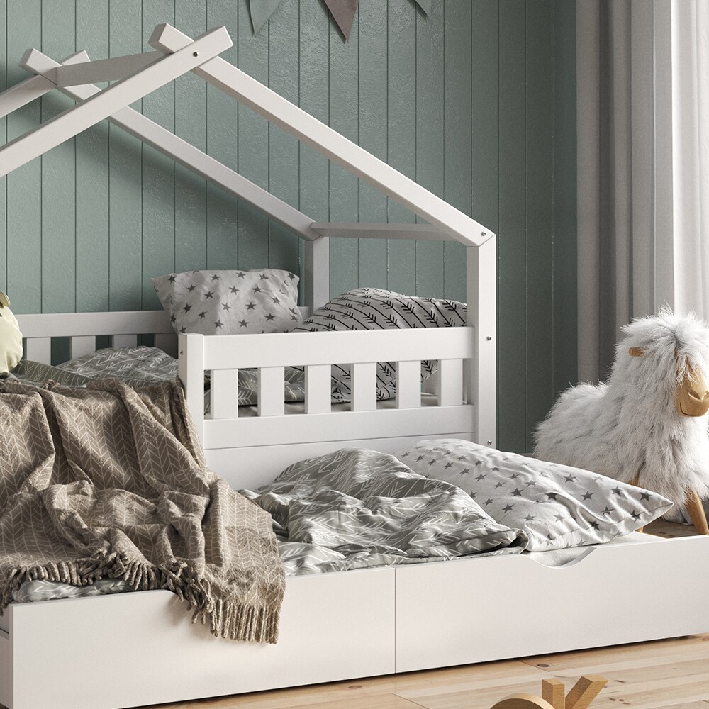 VitaliSpa Design Kinderbett 160x80 Babybett Hausbett Gästebett Matratze weiß