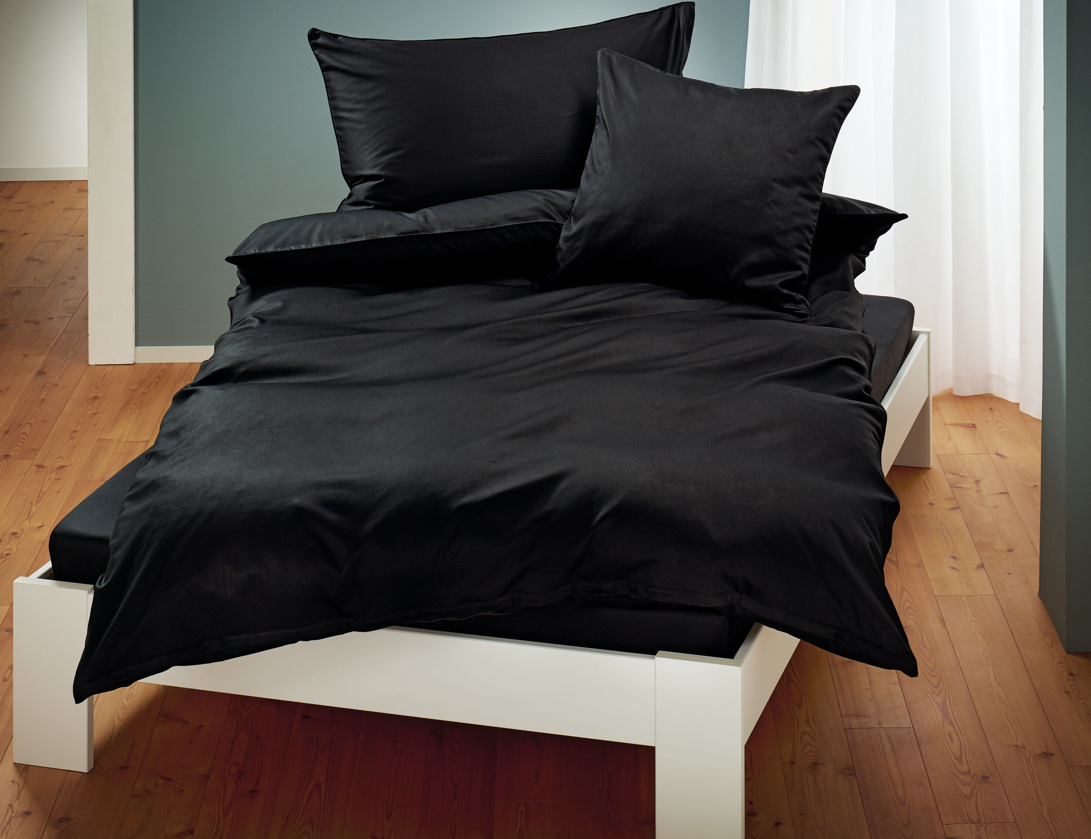Uni Satin Bettwäsche mit Biese