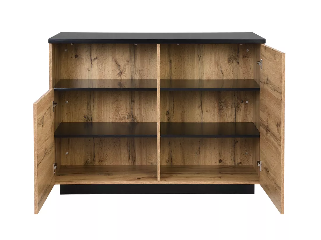 Ilot central de cuisine avec 2 portes et 1 niche en MDF - Naturel et noir - CORELINA