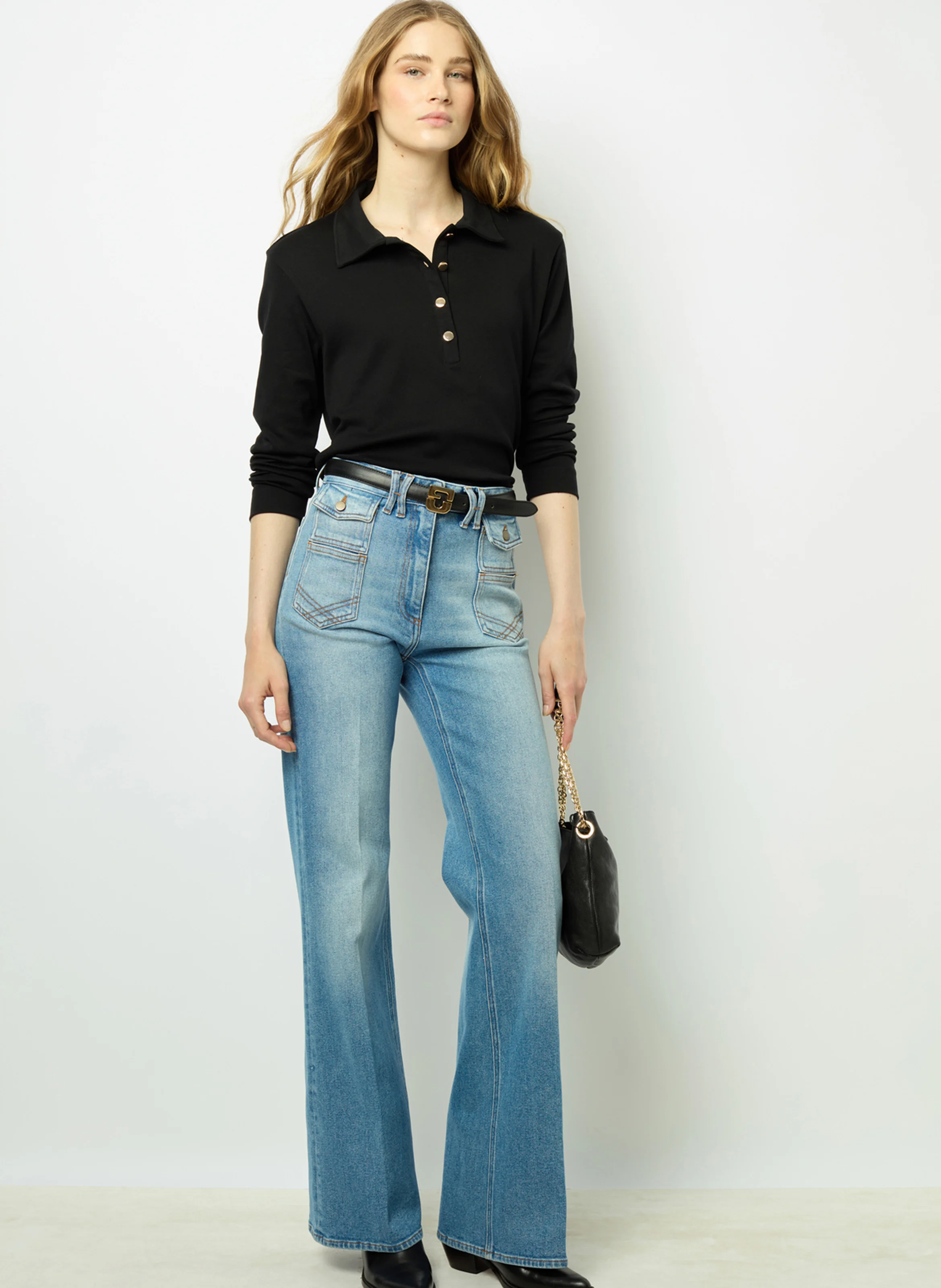 ALFREDINE - Polo manches longues en coton | Noir