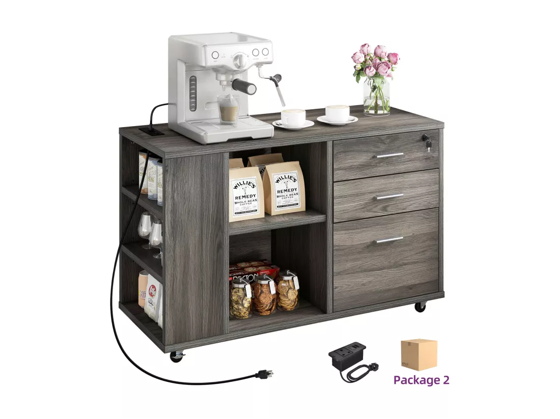 YITAHOME Classeur Mobile à 3 Tiroirs avec Insertion de Rangées et Espace de Rangement Ouvert, Gris