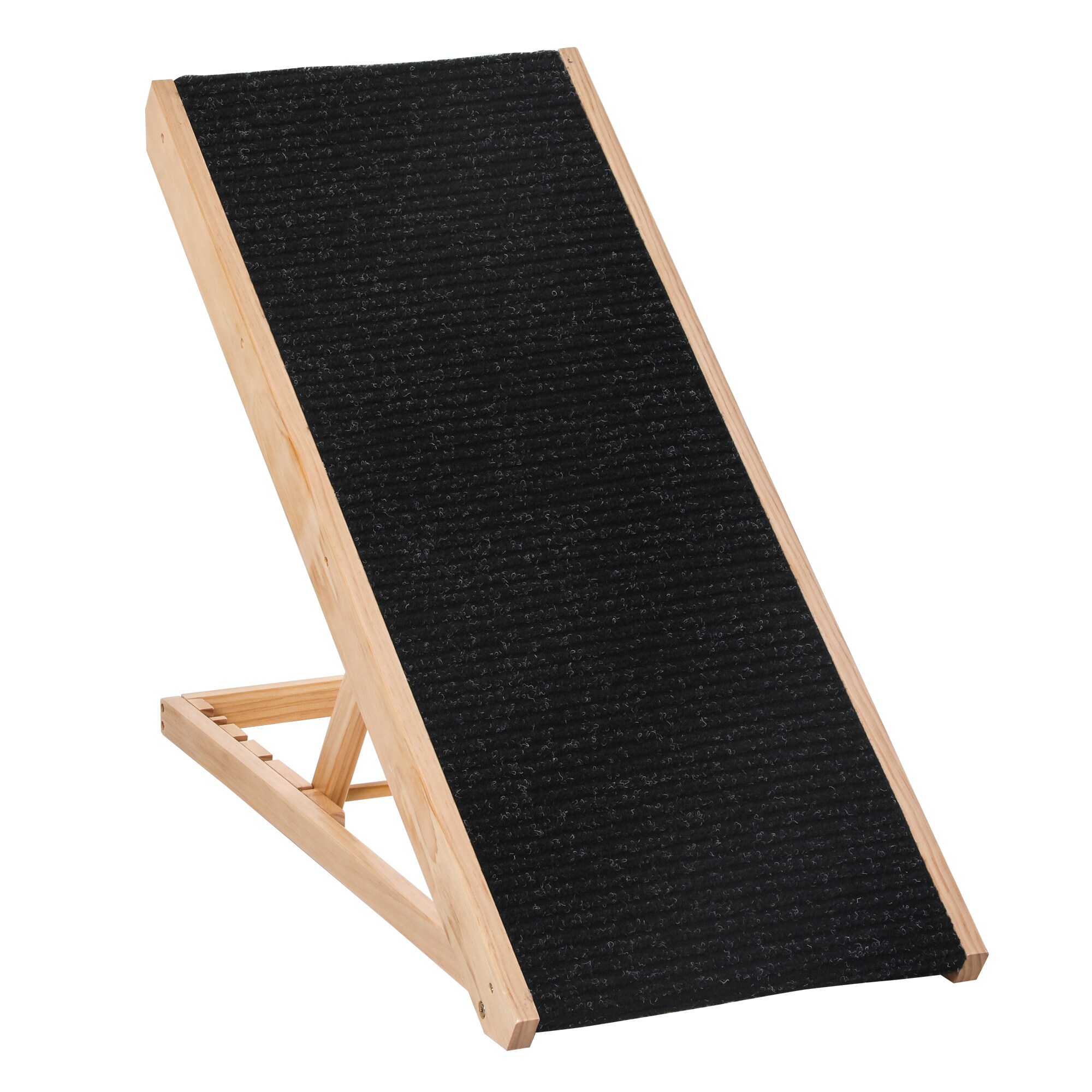 PawHut Hunderampe Für Ältere oder Kranke Tiere, Einstellbare Höhe, Hochwertiges Kiefernholz Schwarz, Naturholz 90 x 40 x 61 cm (BxTxH)