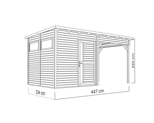 Tuinhuis Bertilo Pentus 2 inclusief vloer en lessenaarsdak, 470 x 265 cm, natuurlijke afwerking