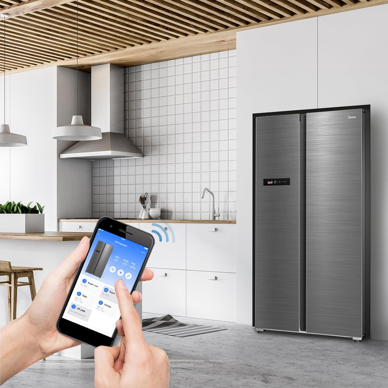 Midea MDRS791MIC46 Side-by-Side Kühlschrank mit No-Frost & WiFi | 592L, 177,5 cm Hoch, Inverter-Technologie, Multi-Air-Flow & Humidity Control | SuperCool & 37dB