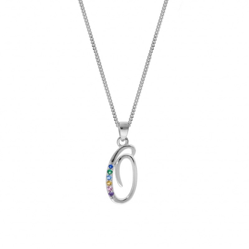 Collier femme Initiale lettre O - Argent et oxydes multicolores