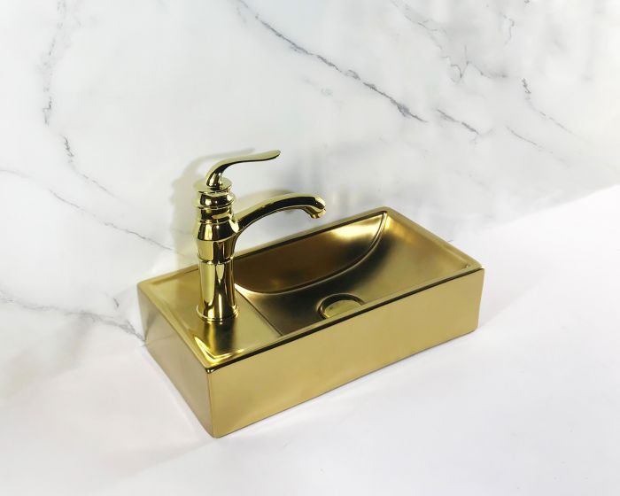 MD Interior Blessed toiletmeubel zwart mangohout rechts met fontein mat goud links