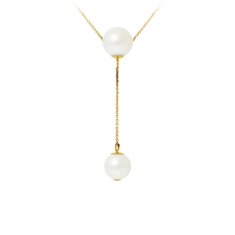 Collier ras du cou Femme 2 Perles de culture d'eau douce Blanche 8-9 mm AA et Or jaune 750/1000