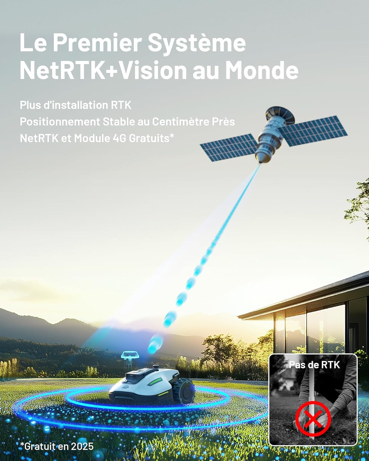 MAMMOTION YUKA Mini 500 Robot Tondeuse sans Fil Périphérique, NetRTK+Vision, Aucune Antenne RTK Requise, Recommandé 500 m², Pente à 50%, Cartographie Automatique, avec Module 4G