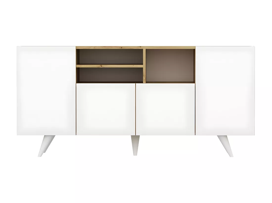 Buffet avec 4 portes et 3 niches - Blanc et naturel - MOSTIA