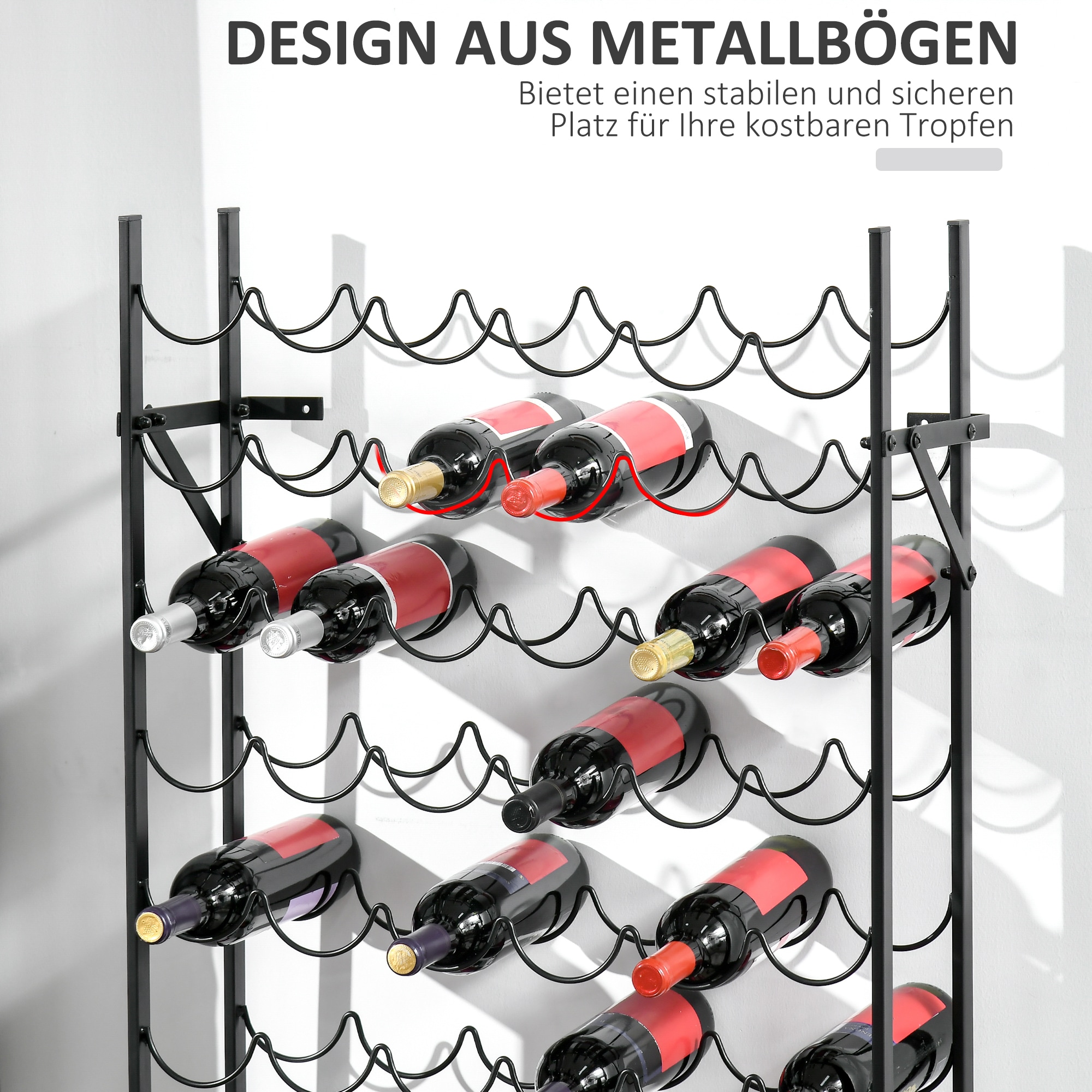 HOMCOM Weinregal mit 10 Fächerebenen schwarz 63 x 20,5 x 118 cm (LxBxH)