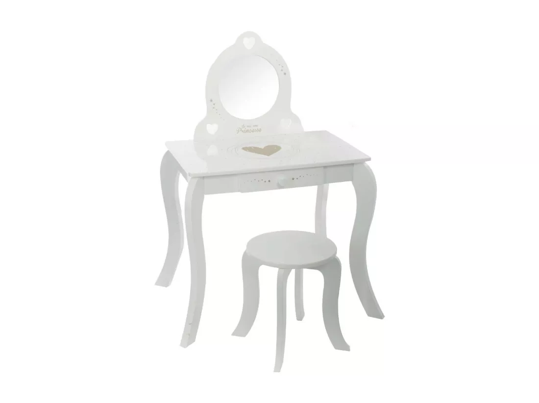 Coiffeuse Enfant avec Tabouret en Bois