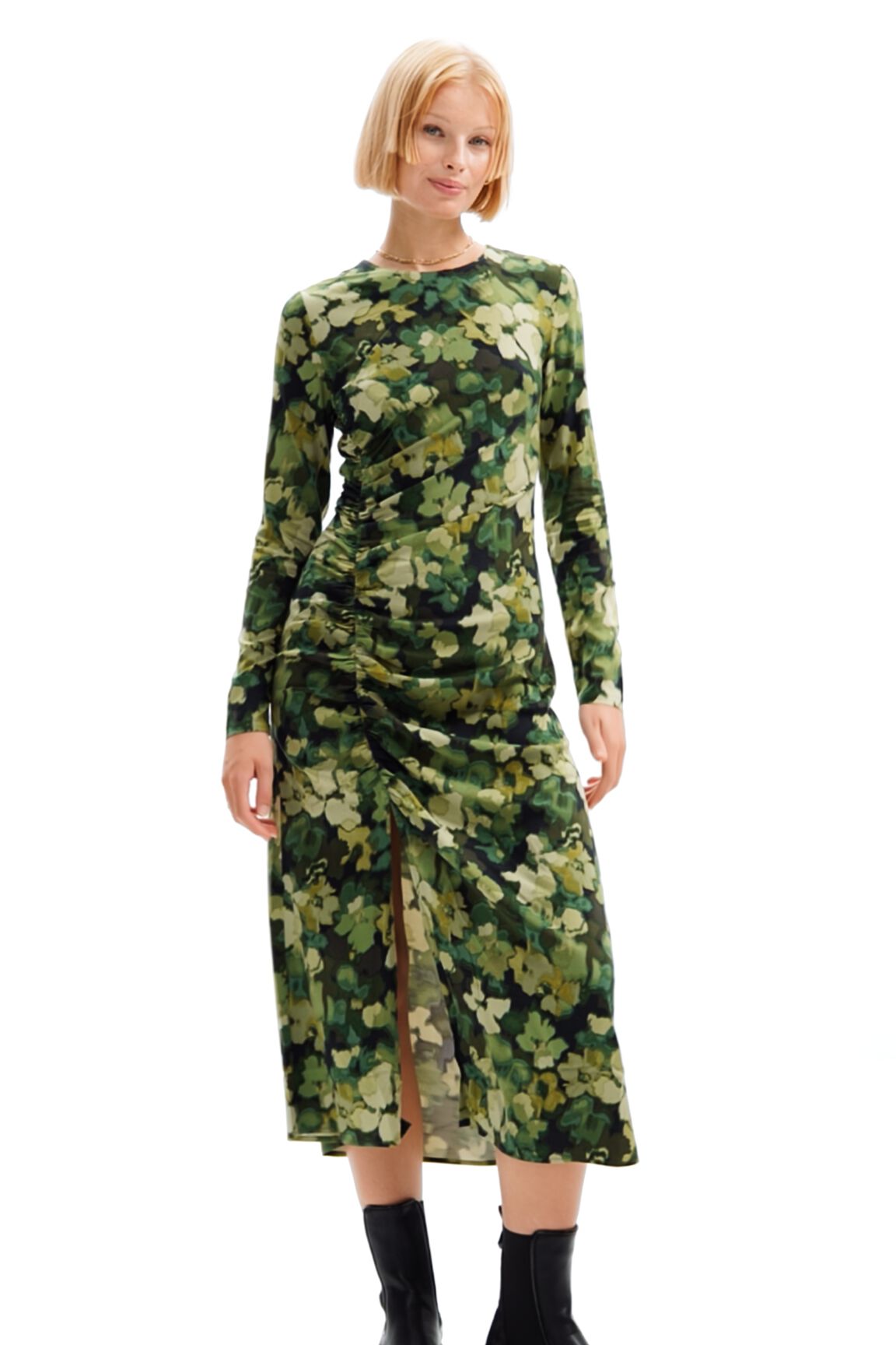 Robe midi froncée