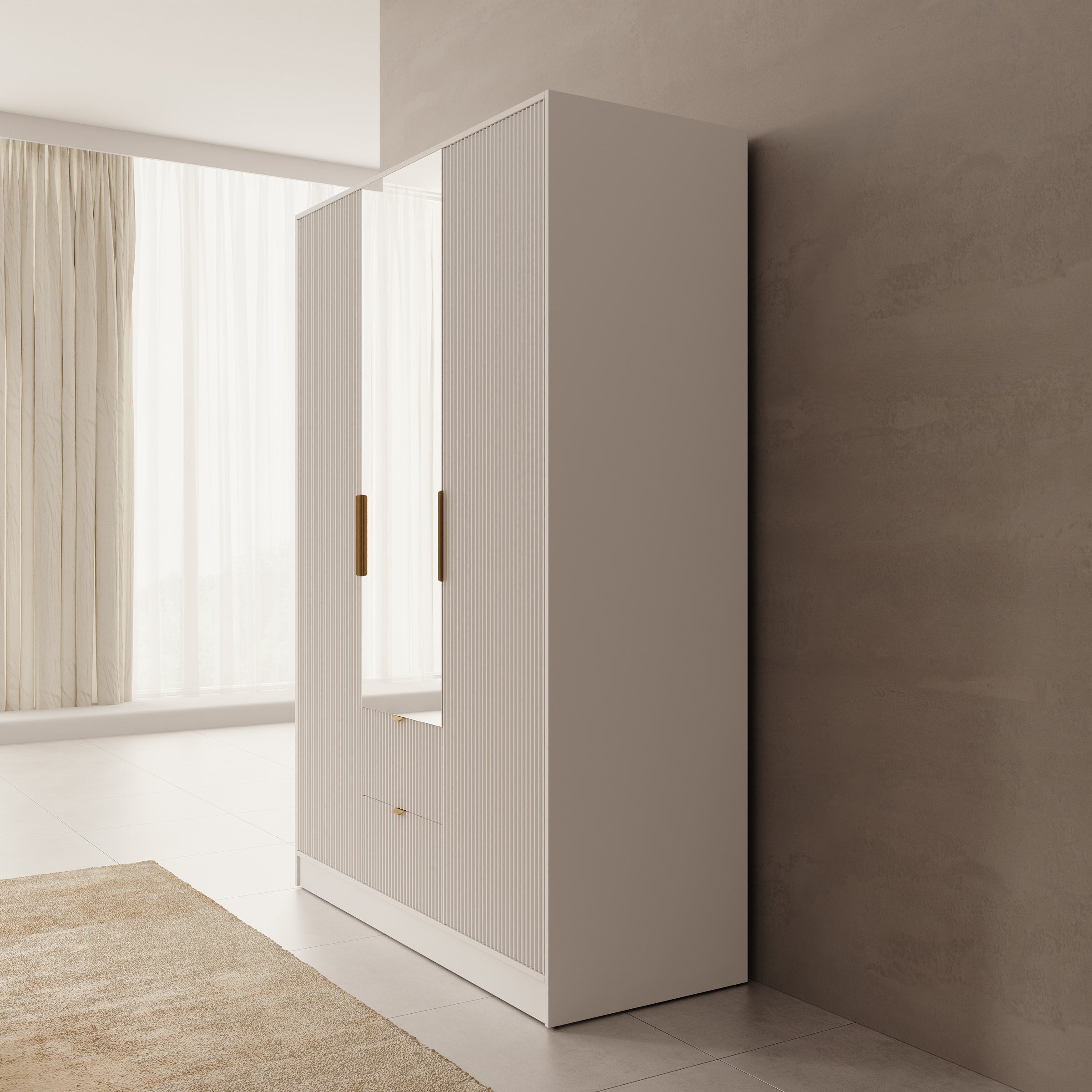 Meubella - Tavares - Kledingkast 3 deurs - Wit - 151x60x216 cm