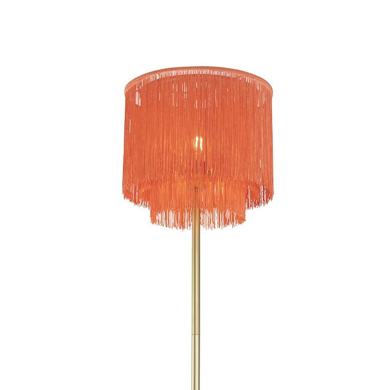 QAZQA - Oosterse vloerlamp goud I messing roze kap met franje - Franxa I woonkamer I slaapkamer - staal langwerpig - LED geschikt E27