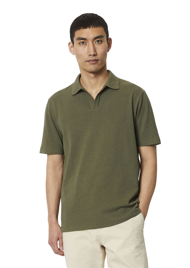 Marc O’Polo Polo, short sleeve, cotton linen mi Olive
