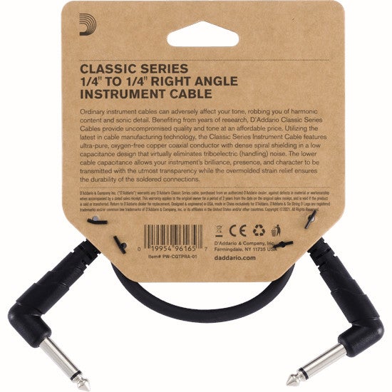 D'Addario PW-CGTPRA-01 Classic Series Patch Cable haaks 30 cm