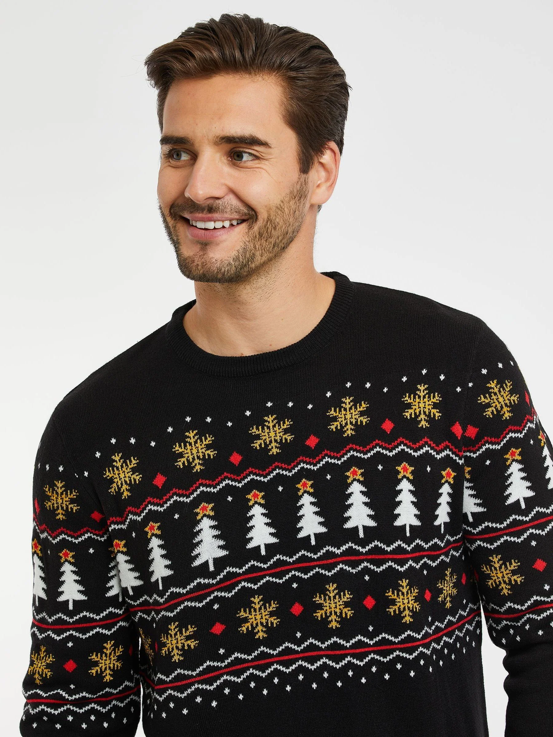Zwart - Threadbare kersttrui met ronde hals