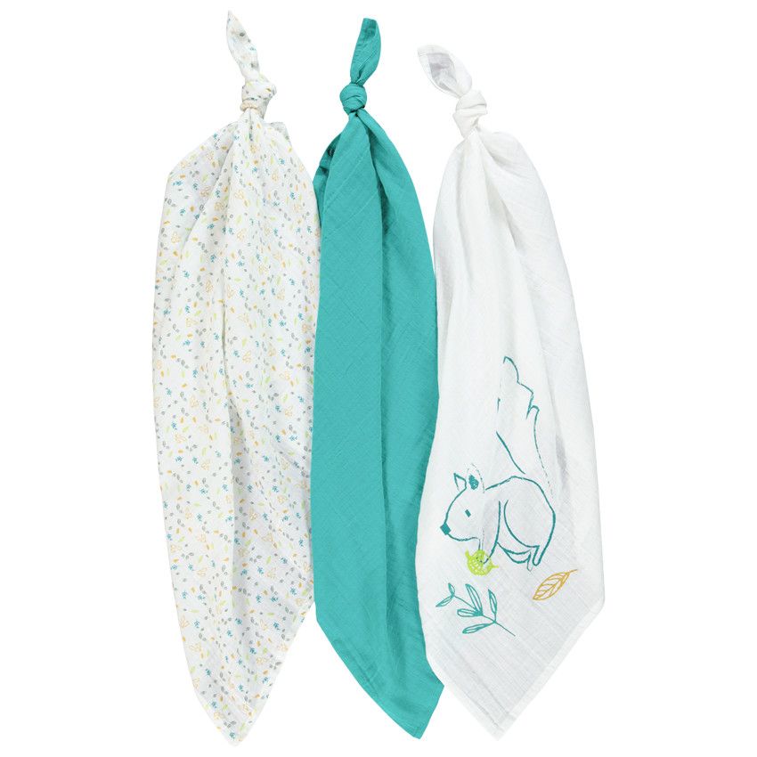Lot de 3 langes en gaze de coton garçon - Ecru