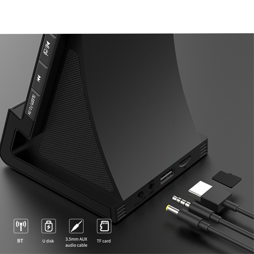 Digitaler LED Bluetooth 5.0 Wecker Tischuhr mit Qi Wireless Ladestation   Fernbedienung - Schwarz