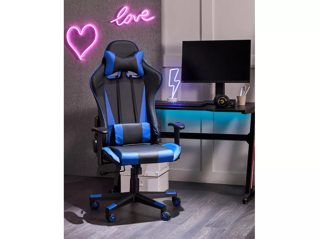 Chaise de bureau GAMER Cuir PU Bleu foncé