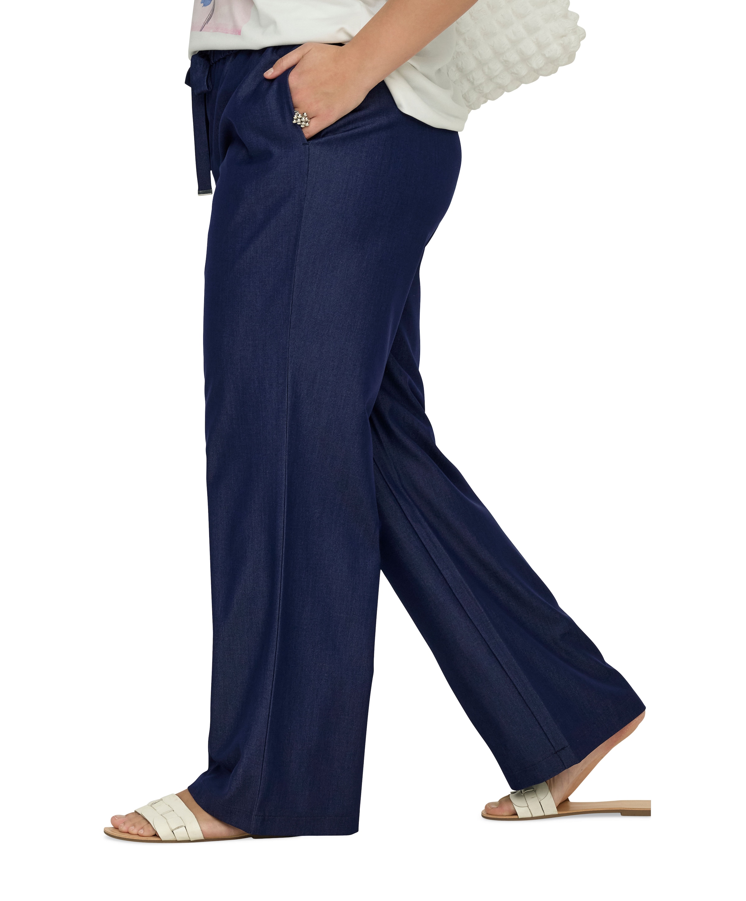 Only Carmakoma CARIRIA MW LINEN BL WIDE TLR dames broek blauw