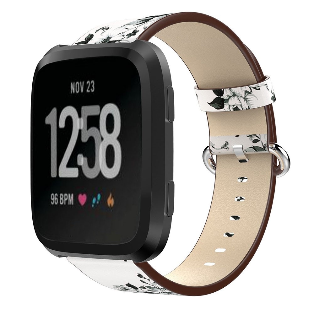 Fitbit Versa / Versa 2 / Versa Lite Echtleder Ersatz Armband mit Metallverschluss - Grüne Blumen