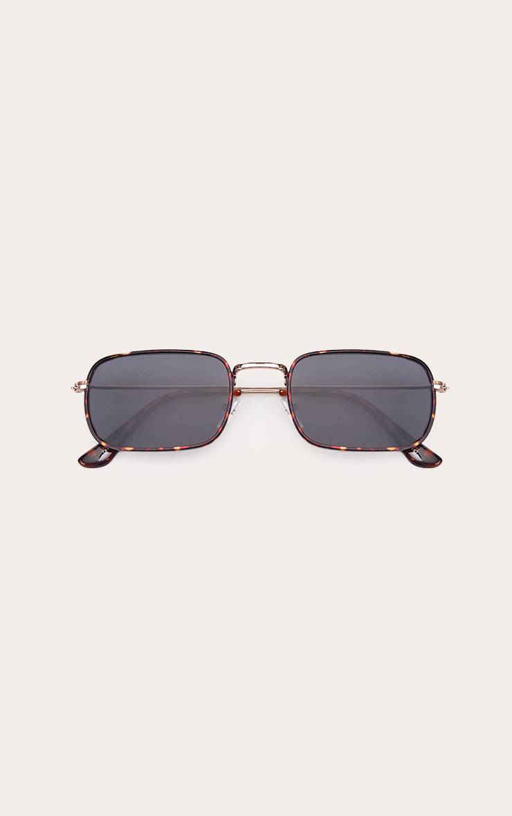 Tortoiseshell Lunettes De Soleil Rectangulaires À Monture Métallique