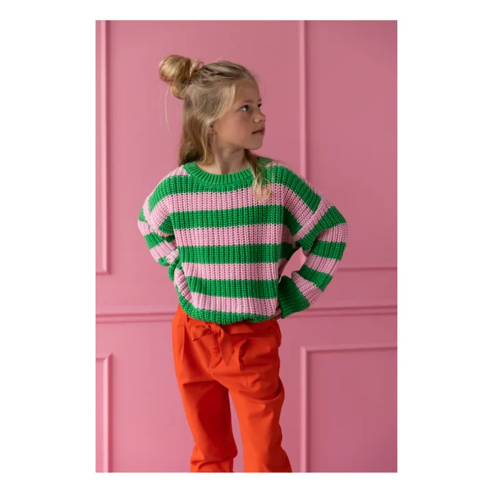 Yuki Pull Chunky Rayure Coton Bio | Vert