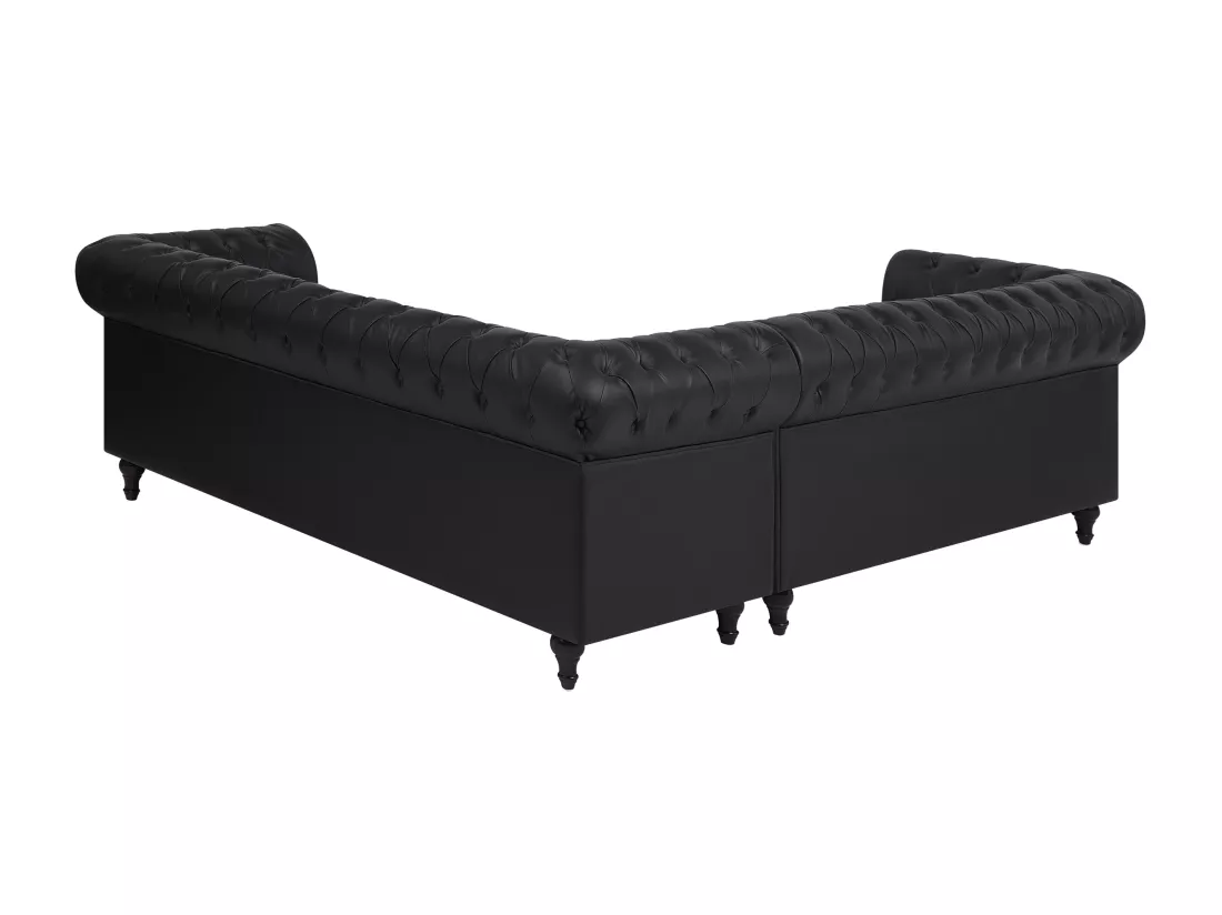 Canapé d'Angle à droite en Cuir PU Noir Housse Amovible Assise Large Chesterfield