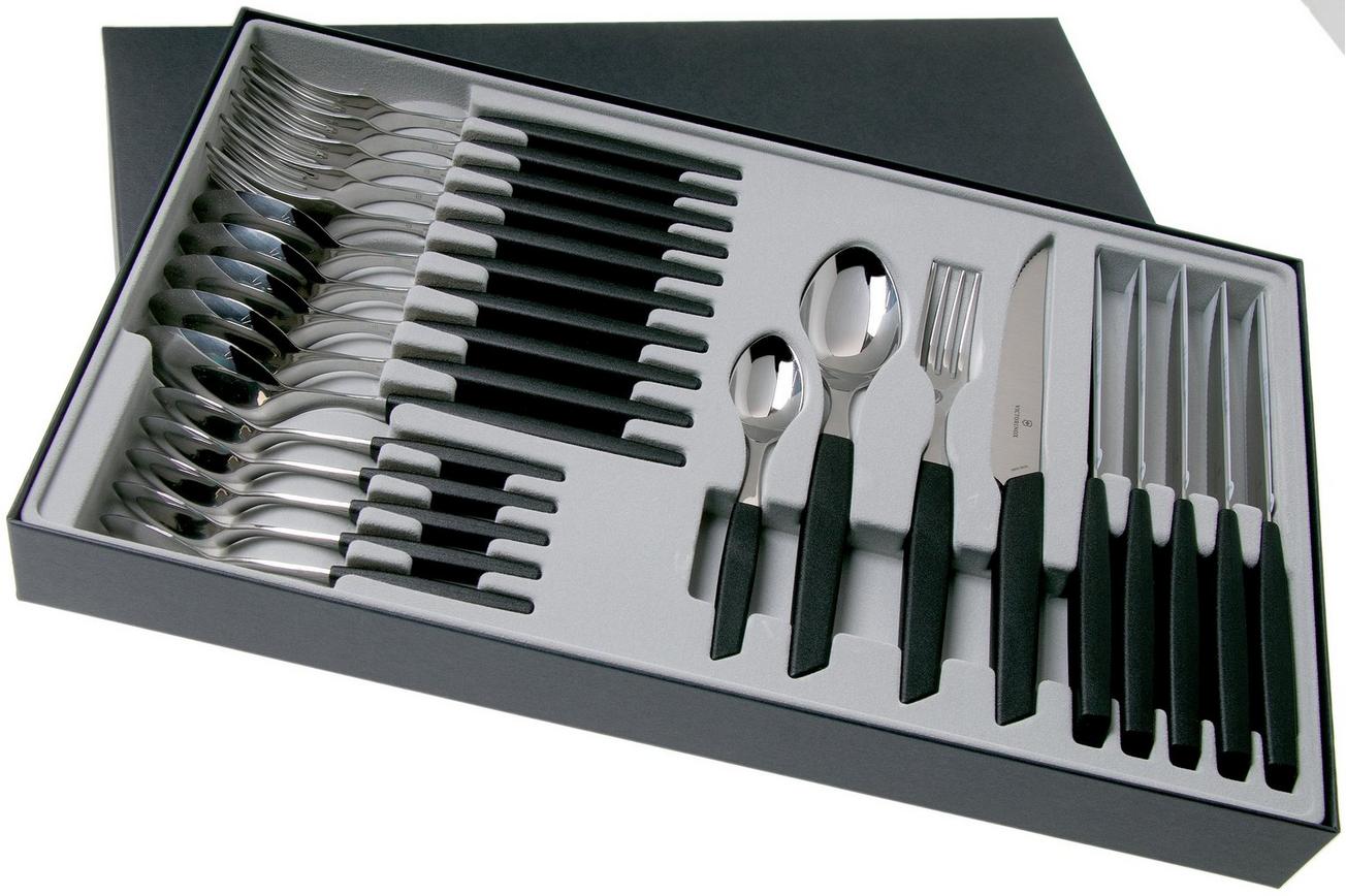 Victorinox Swiss Modern 6.9093.12W.24, 24-delige bestekset met steakmes, zwart
