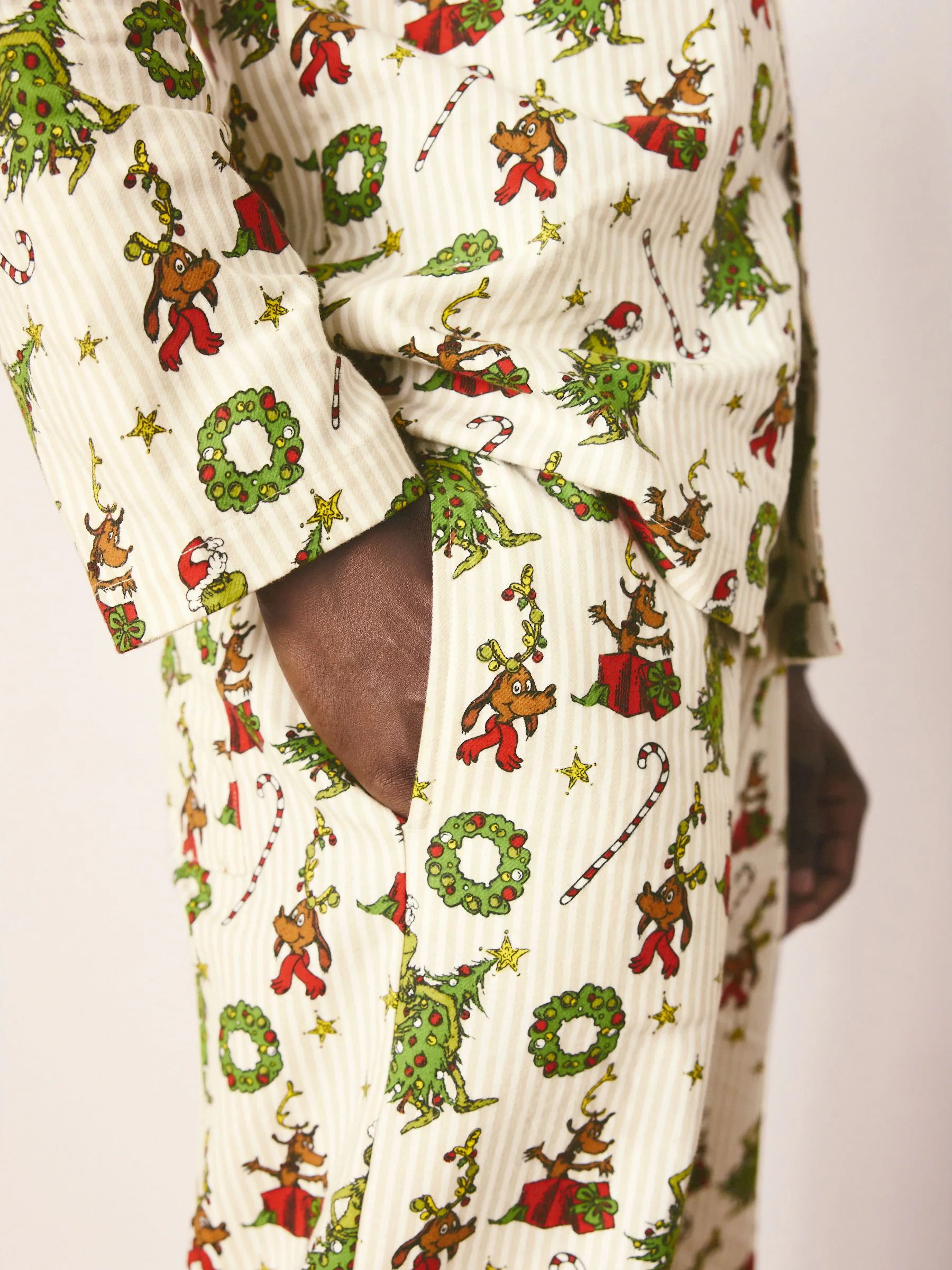 Crème - Grinch Bijpassende Familie Kerstmis Pyjama's met Knoopsluiting