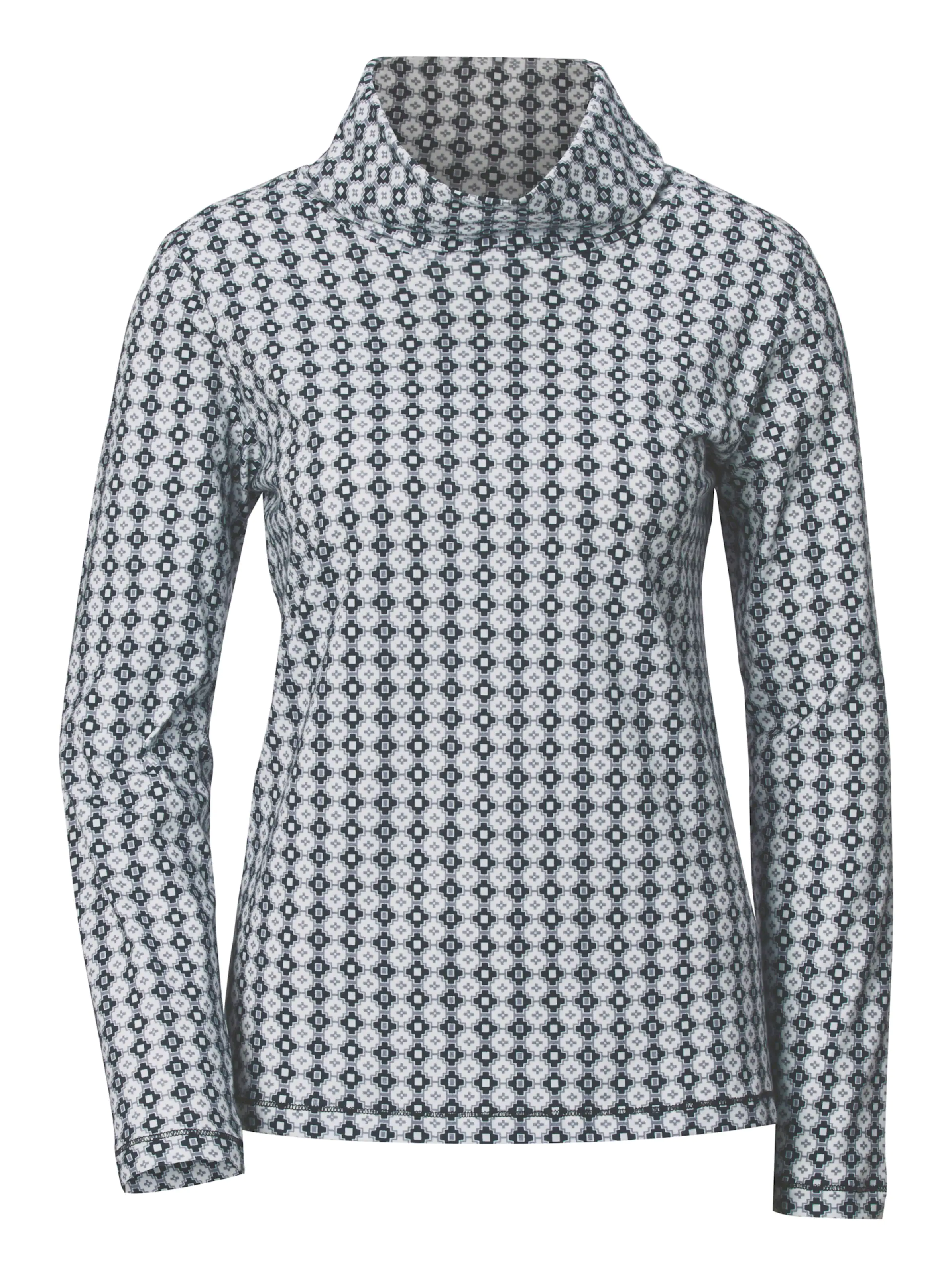 Rollkragenshirt in weiß-schwarz-gemustert