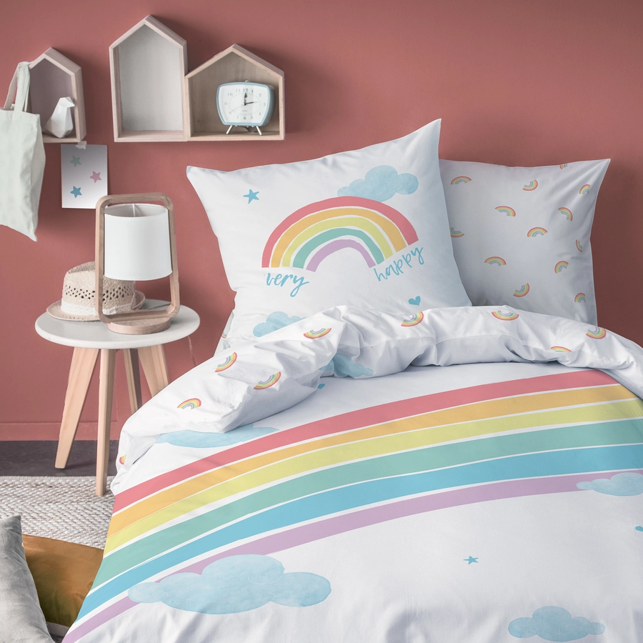 MTOnlinehandel Bettwäsche Wende-Bettwäsche, Flanell,  80x80 + 135x200 Regenbogen