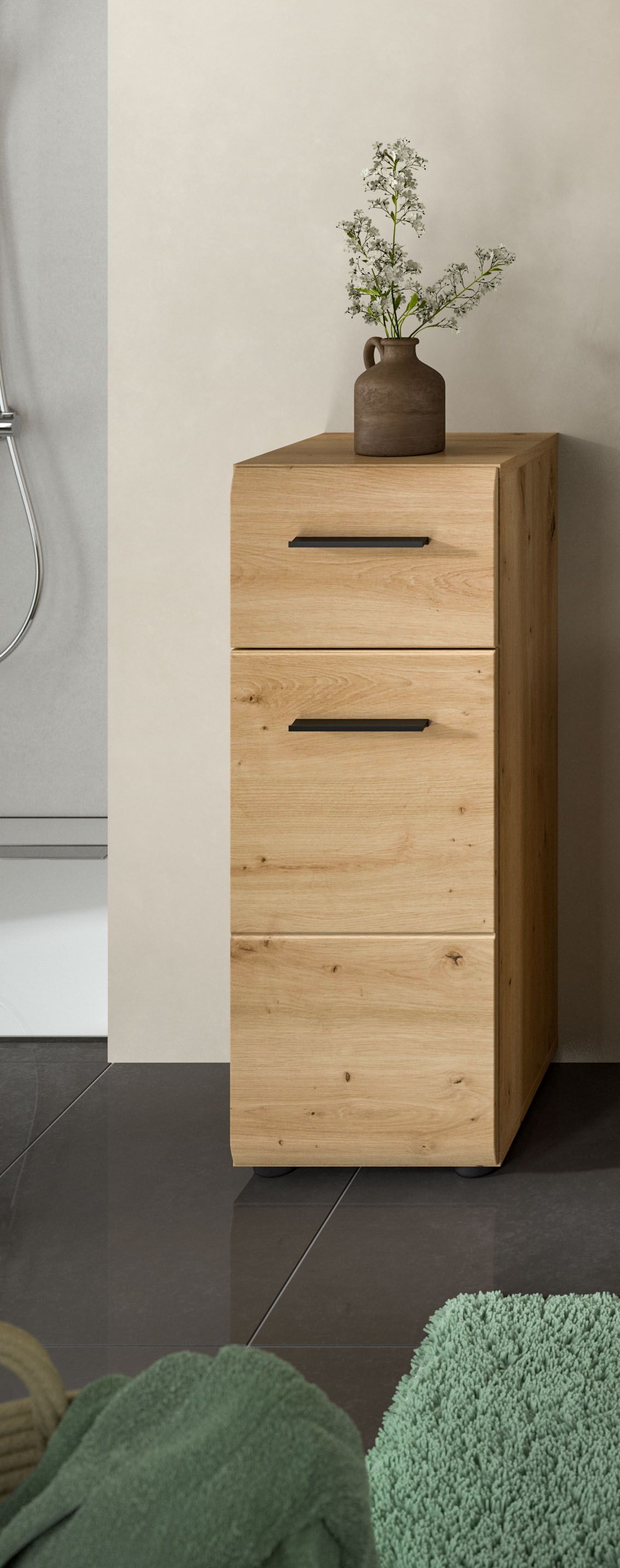 welltime Stauraumschrank »FLORENZ, TOPSELLER!, Höhe 80 cm, 1 Tür, 1 Schubkasten« TOPSELLER!, 1 Stk. tlg. Türanschlag wechselbar, hochwertige MDF Front, Badschrank, Bad