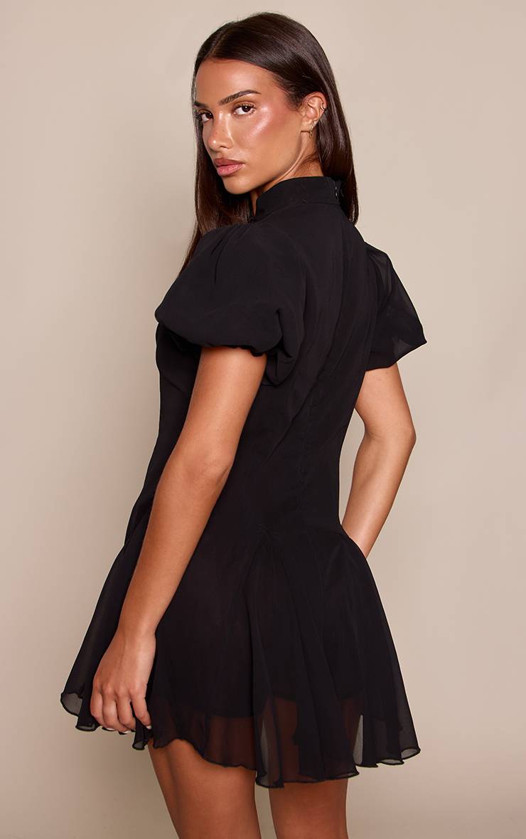 Noir Combi-short En Mousseline À Manches Bouffantes