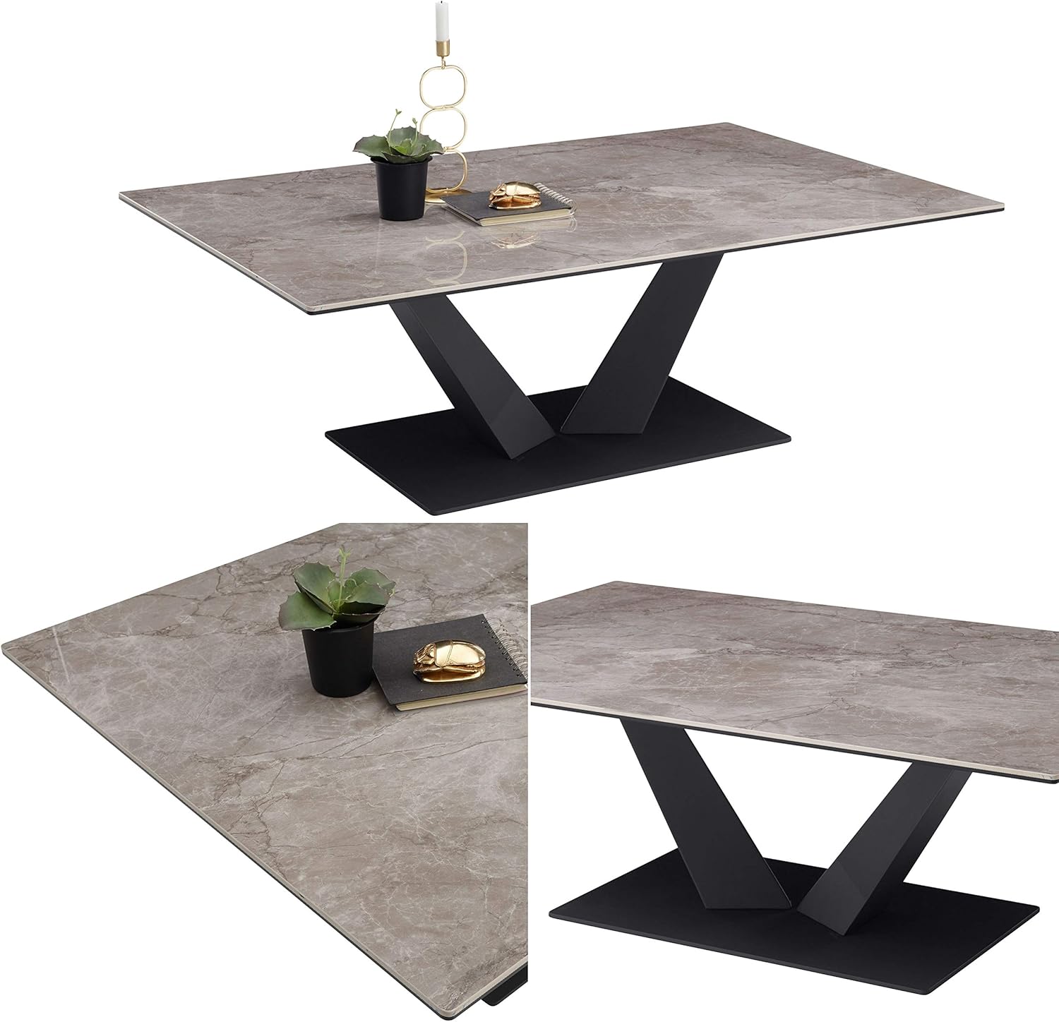 Stella Trading Gisele Couchtisch mit Keramikoberfläche und Metallgestell, Anthrazit - hochwertiger Sofatisch für Ihren Wohnbereich - 120 x 40 x 80 cm (B/H/T)