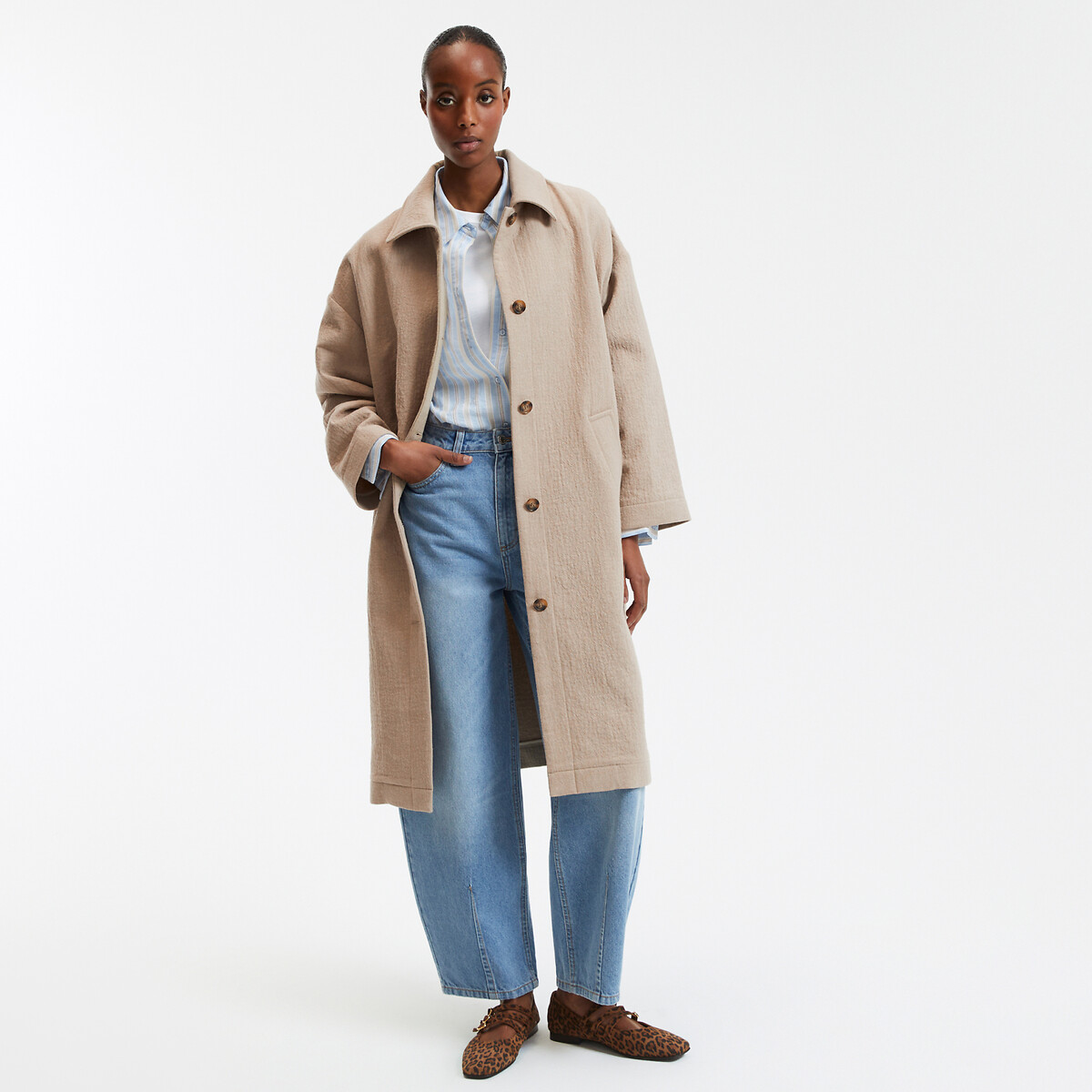COLEÇÕES LA REDOUTE<br>Casaco oversized com fecho de botões