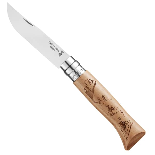 Couteau randonnée OPINEL N°08 GRAVURE VELO HÊTRE
