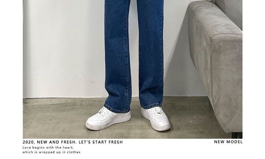 Okwano - Mid Rise Washed Straight Leg Jeans