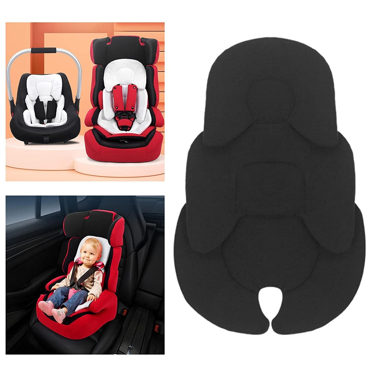 (65x35cm) Baby Sitzauflage Polster Einlage Kissen für Kinderwagen / Autositz - Schwarz