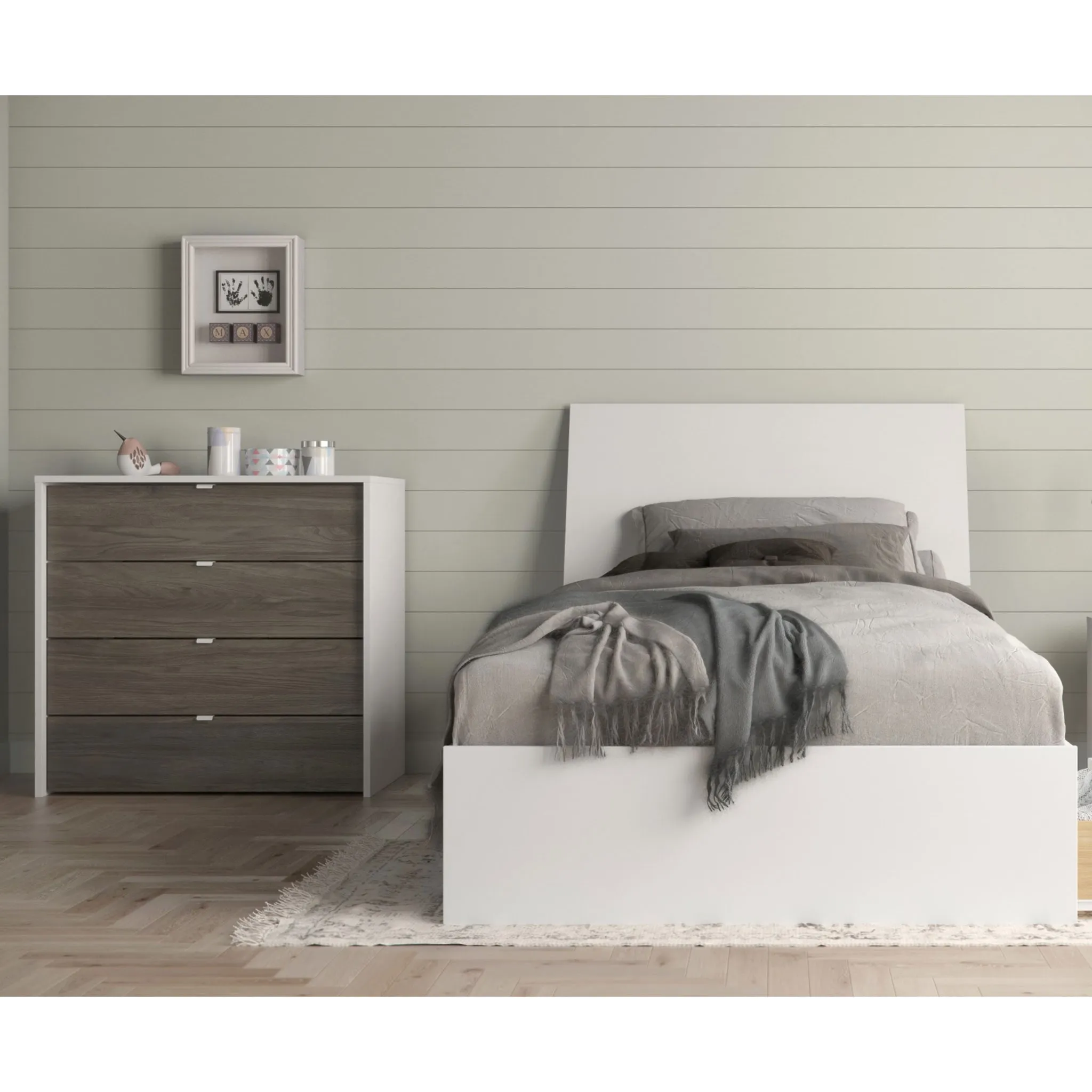 Nexera Bureau 4 Tiroirs - Blanc  Gris Écorce