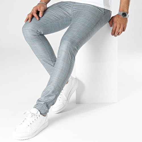 Pantalon Chino A Carreaux Bleu Clair