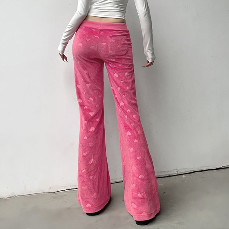 Honet - Lage taille, trekkoord, hartprint, fluwelen, rechte, bootcut broek
