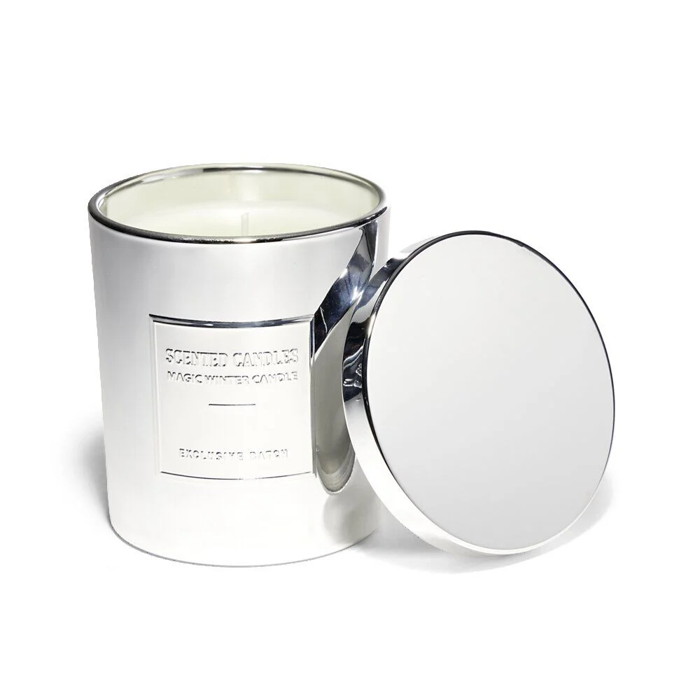 Bougie avec couvercle pot métallisé gris senteur fleur d'oranger 25H