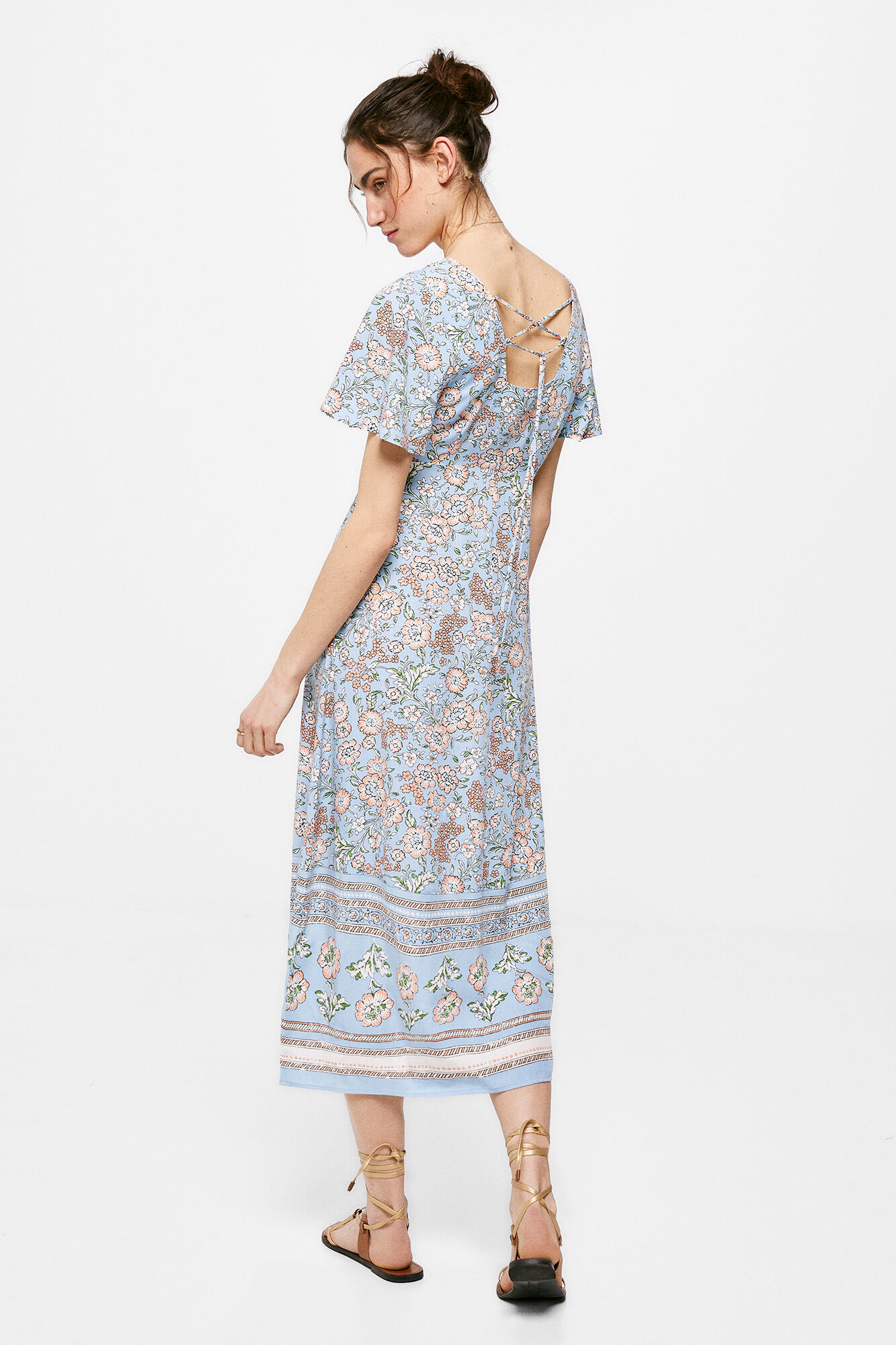 Vestido midi com laço nas costas - Estampa turquesa