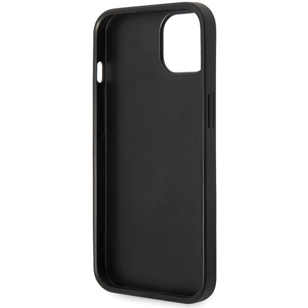 iPhone 15 Leder Hardcase Hülle Metall Logo (GUHCP15S4GMGGR) - Grau / Gold