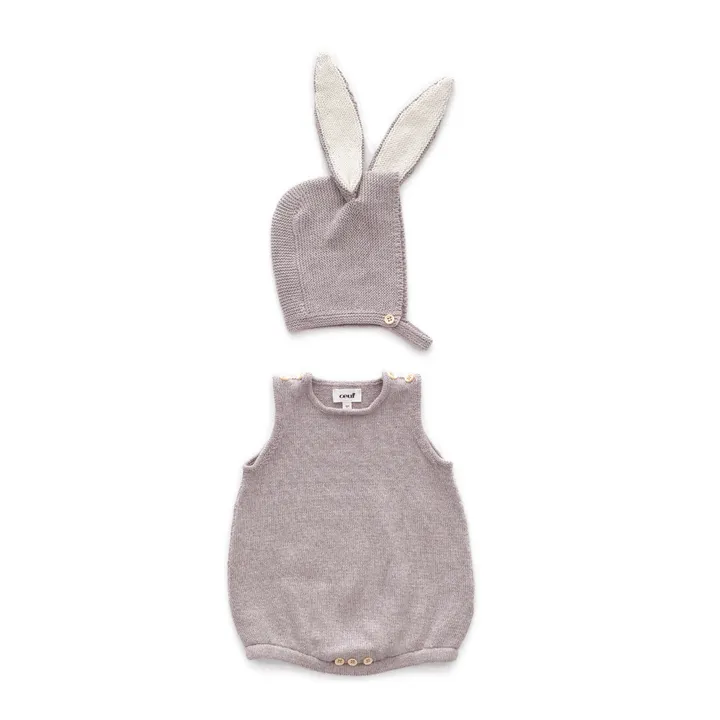 Oeuf NYC Set Barboteuse + Bonnet Lapin Coton Pima Bio | Gris