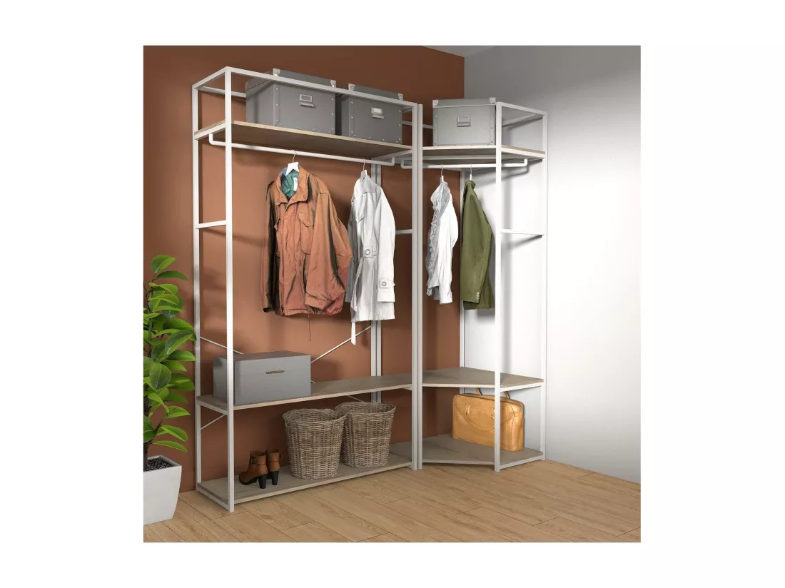 Portants vêtements bois et métal Blanc - Lot de 2